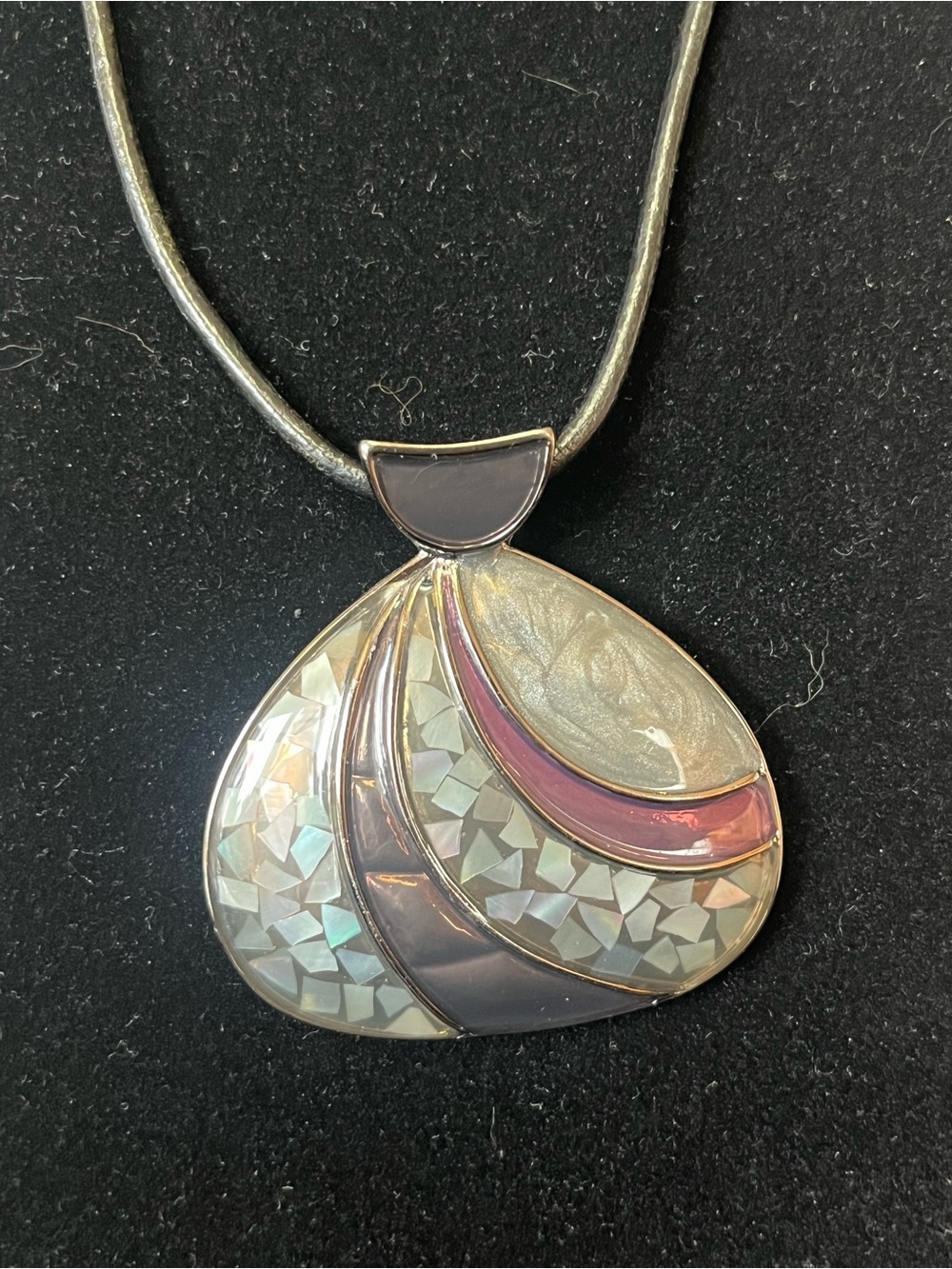Lia Sophia Abalone Mother Of Pearl Inlay Teardrop Pendant Necklace